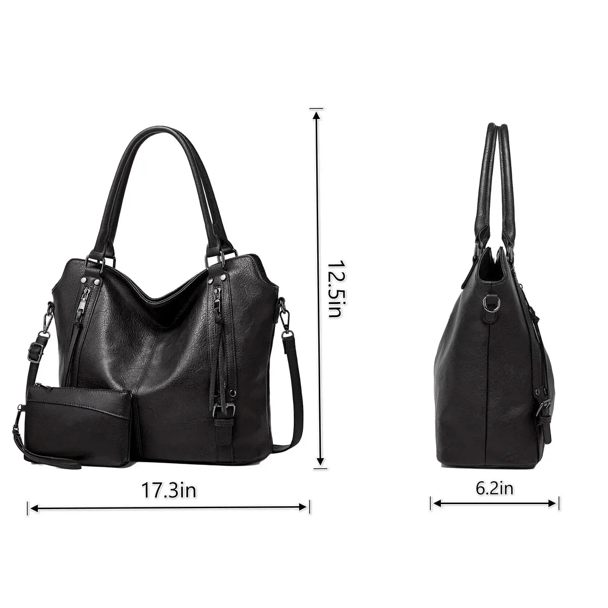 Anwra Leather Tote Bag Black – Dimensions and Size Chart