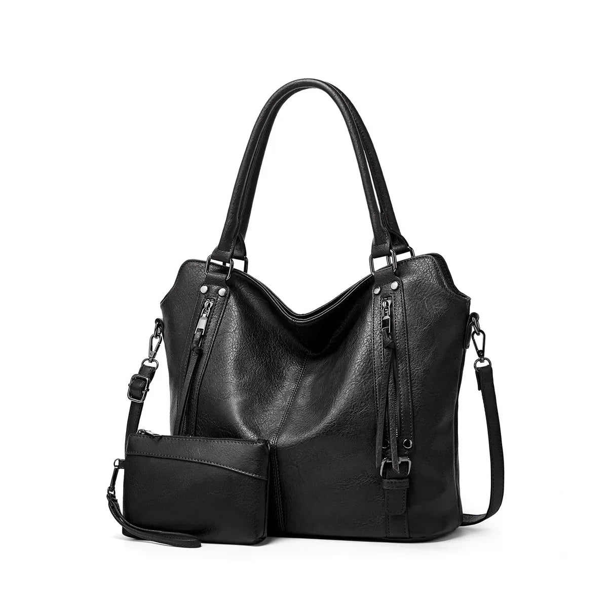 Anwra Leather Tote Bag Black – Front View