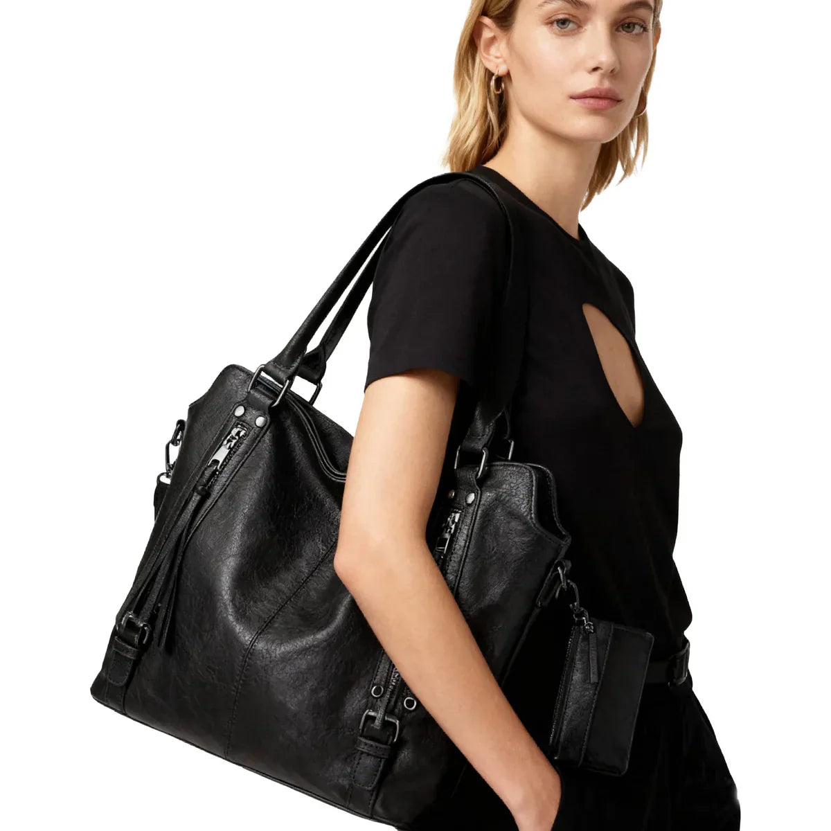 Anwra Leather Tote Bag Black – Worn on Model