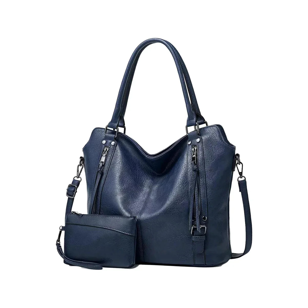 Anwra Leather Tote Bag Blue – Front View